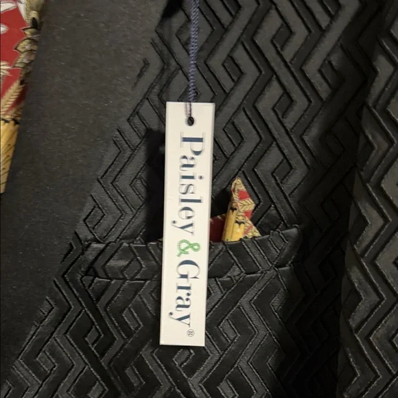 Paisley & Gray Black Textured Evening Blazer with Floral Red and Yellow Lining - Picture 4 of 8